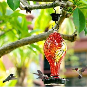Vibrant Red Glass Hummingbird Feeder New In Box